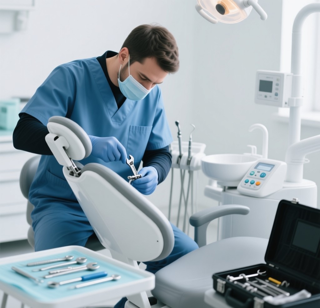 Técnico trabajando en equipo dental